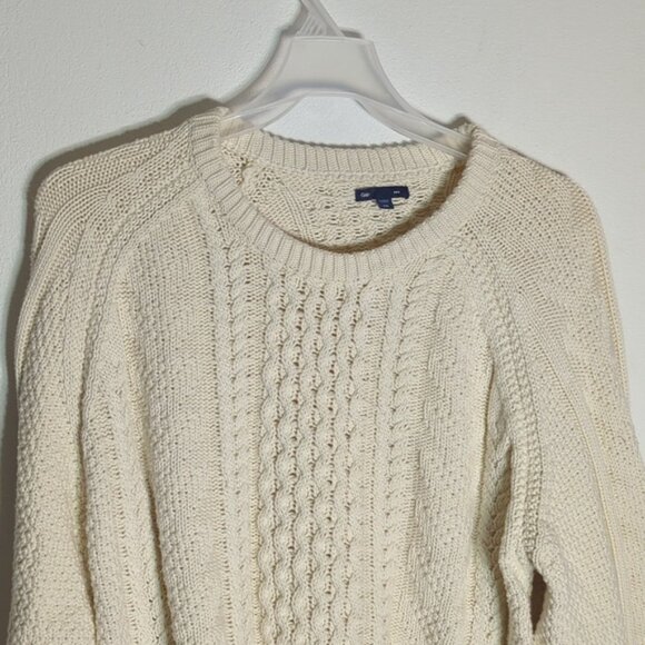 Gap Men's Fishermans Sweater Cable Knit Cotton Cream Chunky Cozy Grandpa XXL - Picture 2 of 10